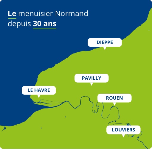 La carte de nos 5 magasins en Normandie